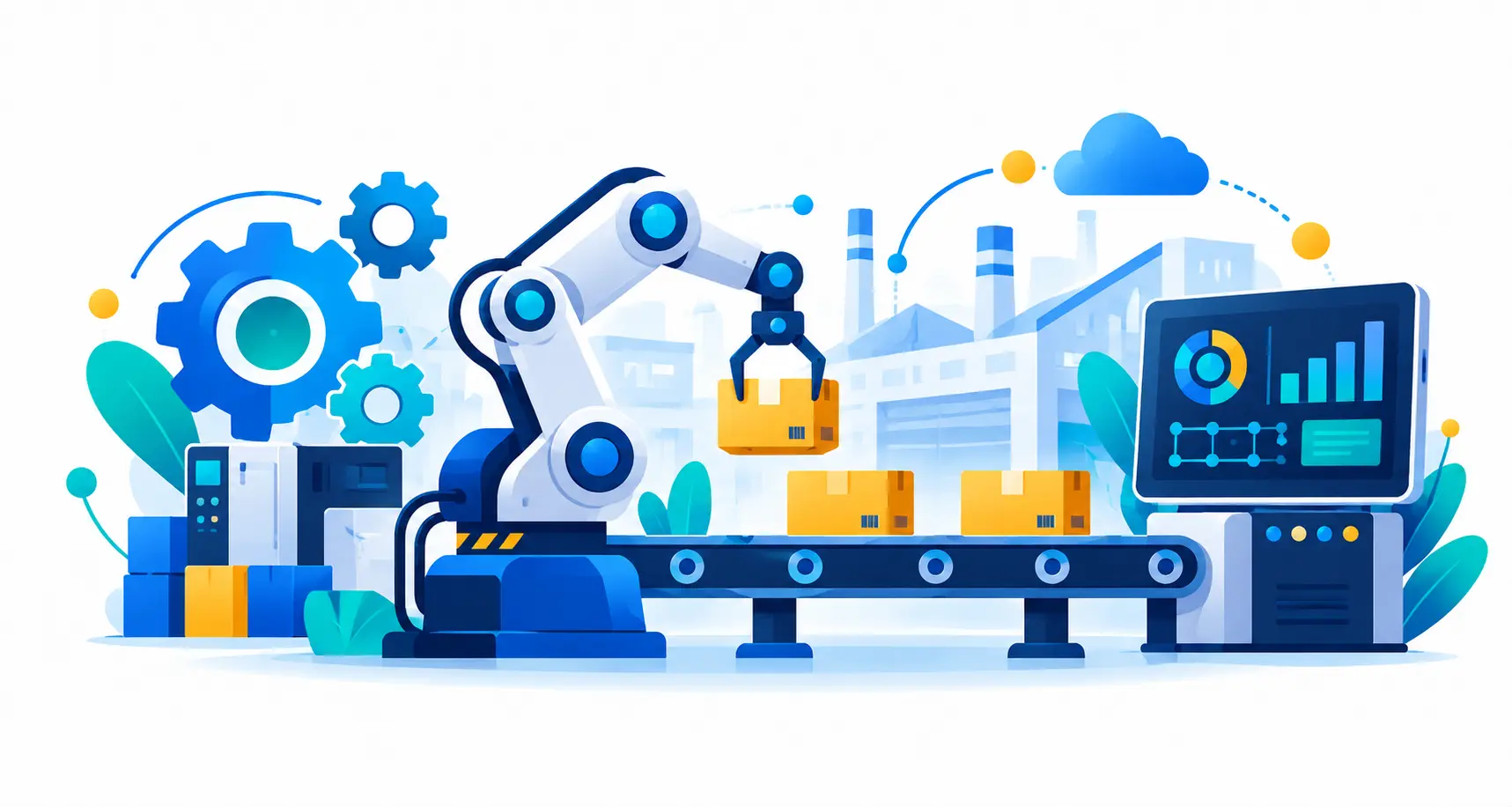 Custom software supporting a connected manufacturing line, robotic production, and operational dashboards